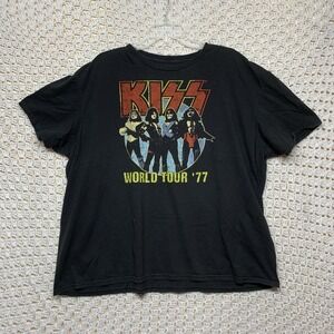 Kiss Rock Band Tee World Tour '77 Reprint Music Merch Shirt Adult‎ 2XL  Black